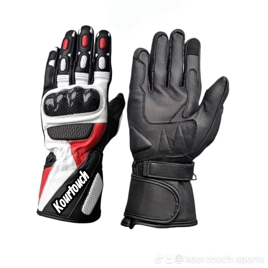 Black and Red Gauntlet Riding Gloves